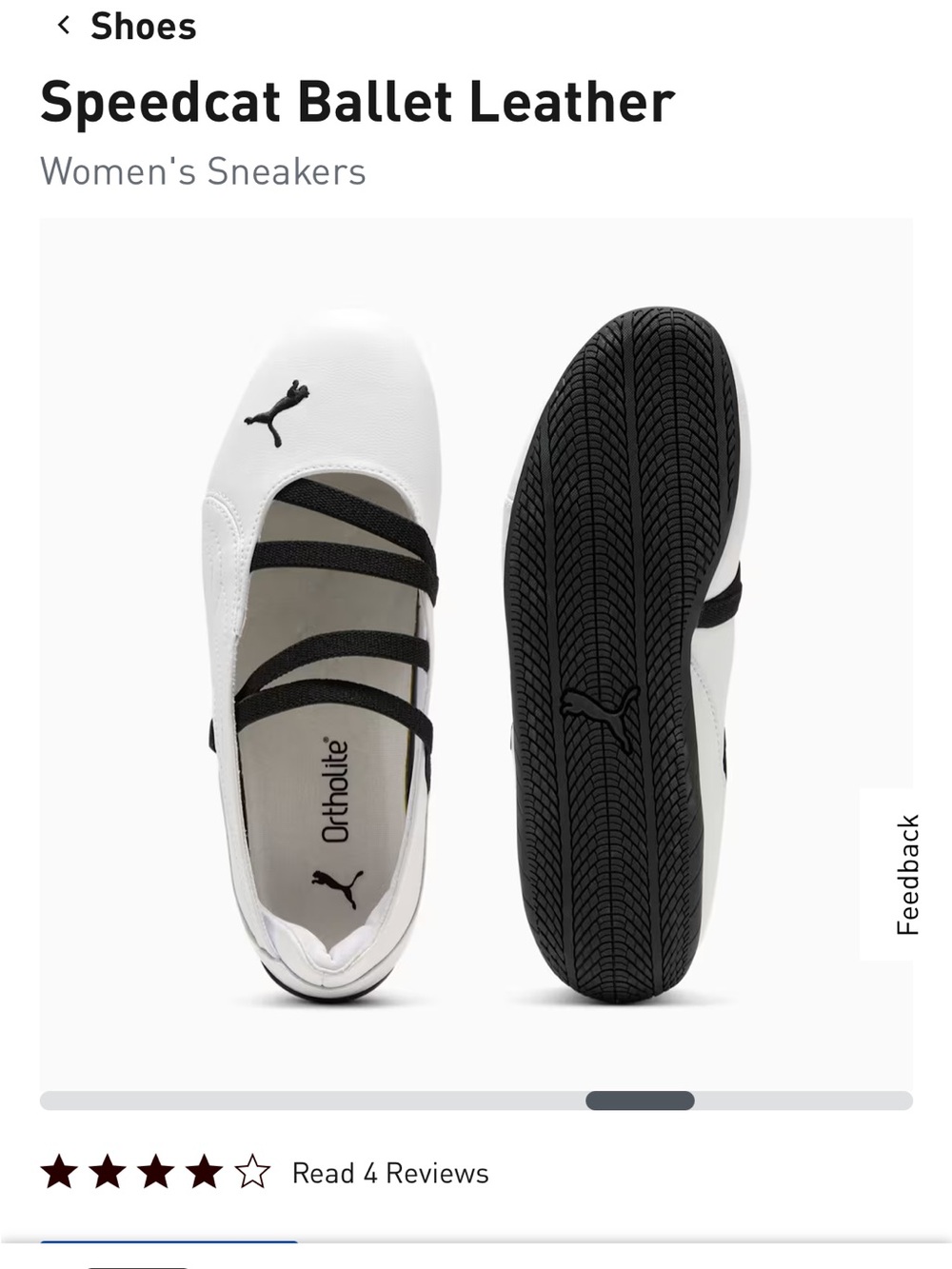 Puma White Leather Speedcat Ballet Slip-On Sneakers with Black Accents - Picture 3 of 3